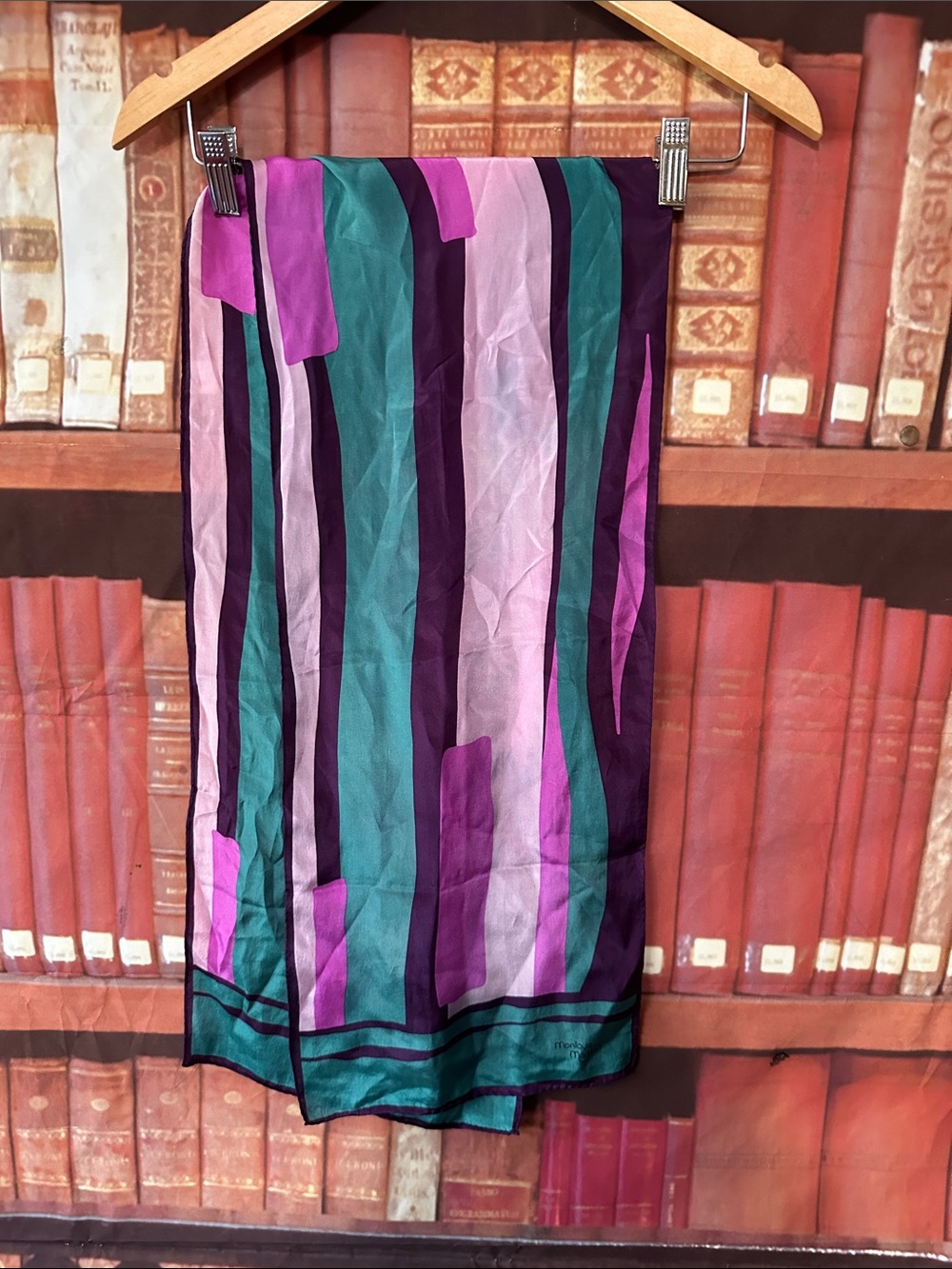 Vintage Monique Martin Abstract Geometric Scarf Purple Teal Pink